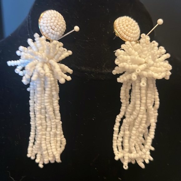 baublebar Jewelry - Baublebar White Seed Bead Tassel Dangle Drop Statement Earring